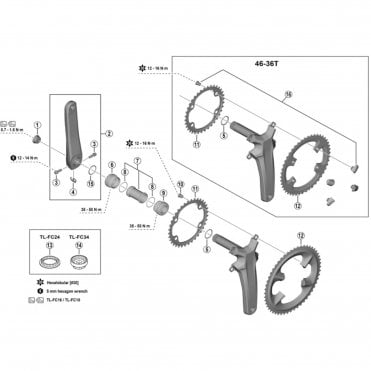 FC-R9200 fixing bolt and cover set, M8 x 10.1 mm, for 46-36T