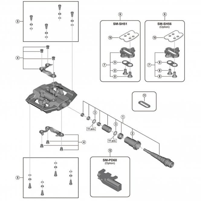 Shimano PD-M821 Pedal axle assembly, right hand
